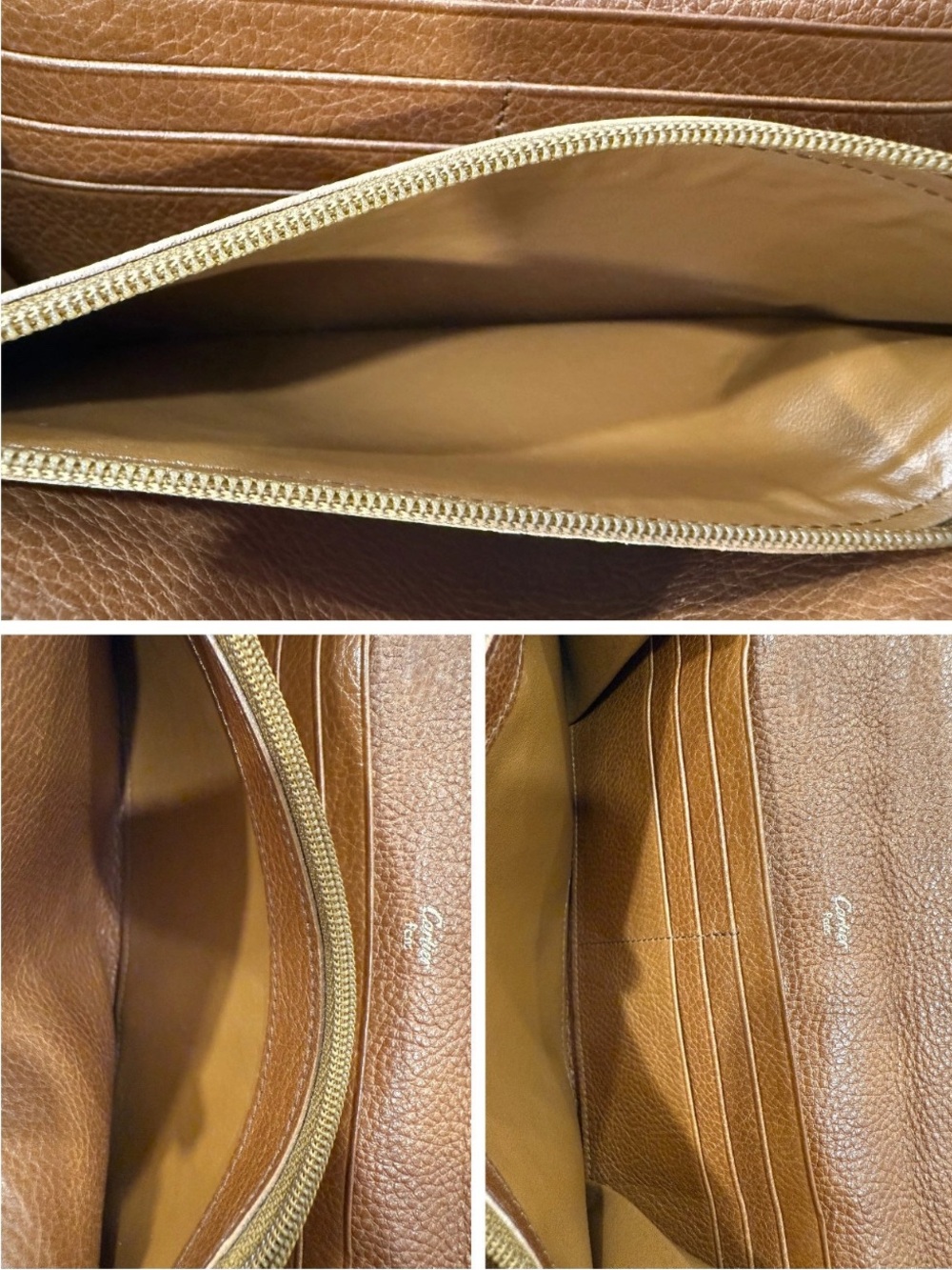 Cartier Paris Vintage Brown Pebbled Leather Long Flap Wallet Gold Accent - Picture 7 of 11